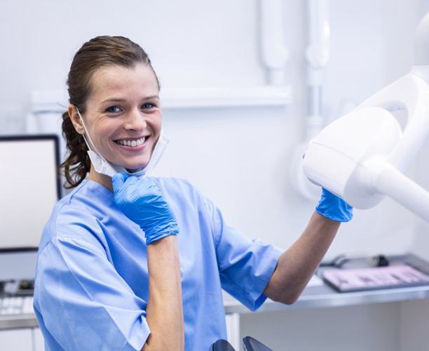 Lady smiles at dentist?